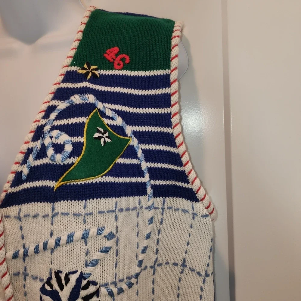 Vtg Donnkenny Ocean Sailing Sweater Button Vest L Nautical Yacht Coastal Grandma